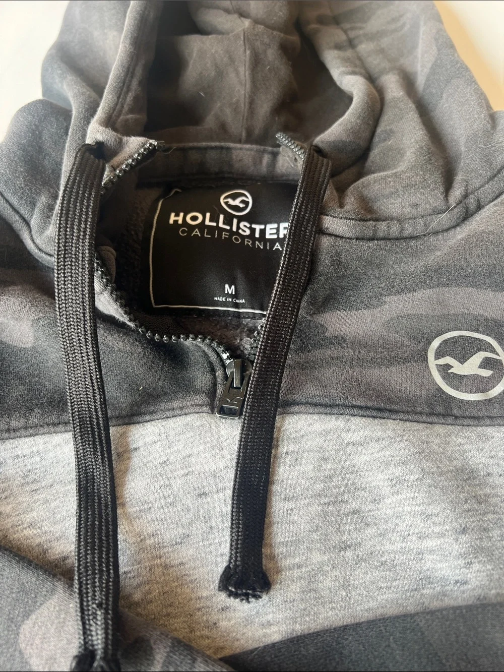 Hollister Gray & Charcoal Camo-Accent Hooded Sweatshirt